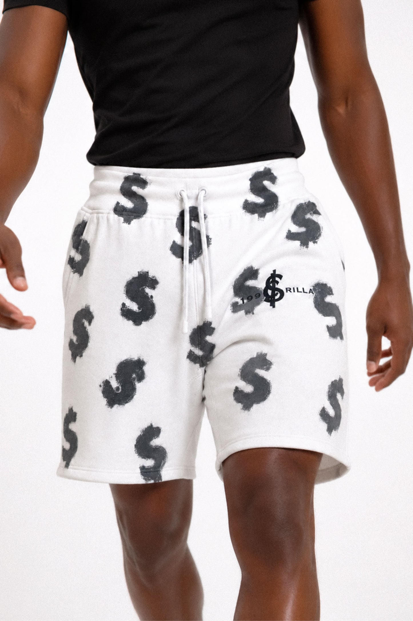 All-Over $ Fleece Shorts (White)