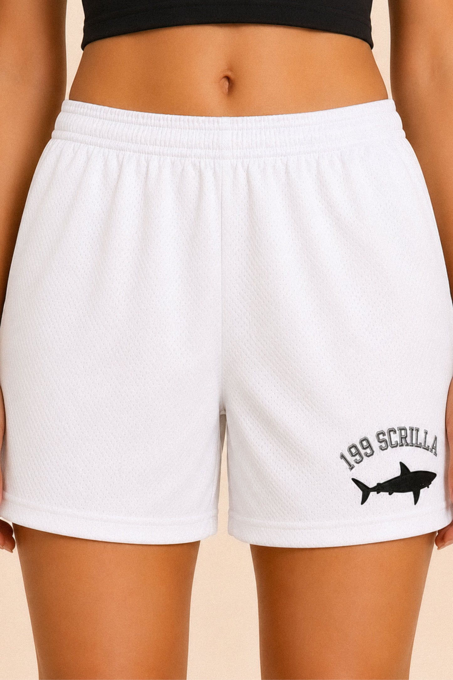 199 Scrilla Shark Mesh Shorts (White)