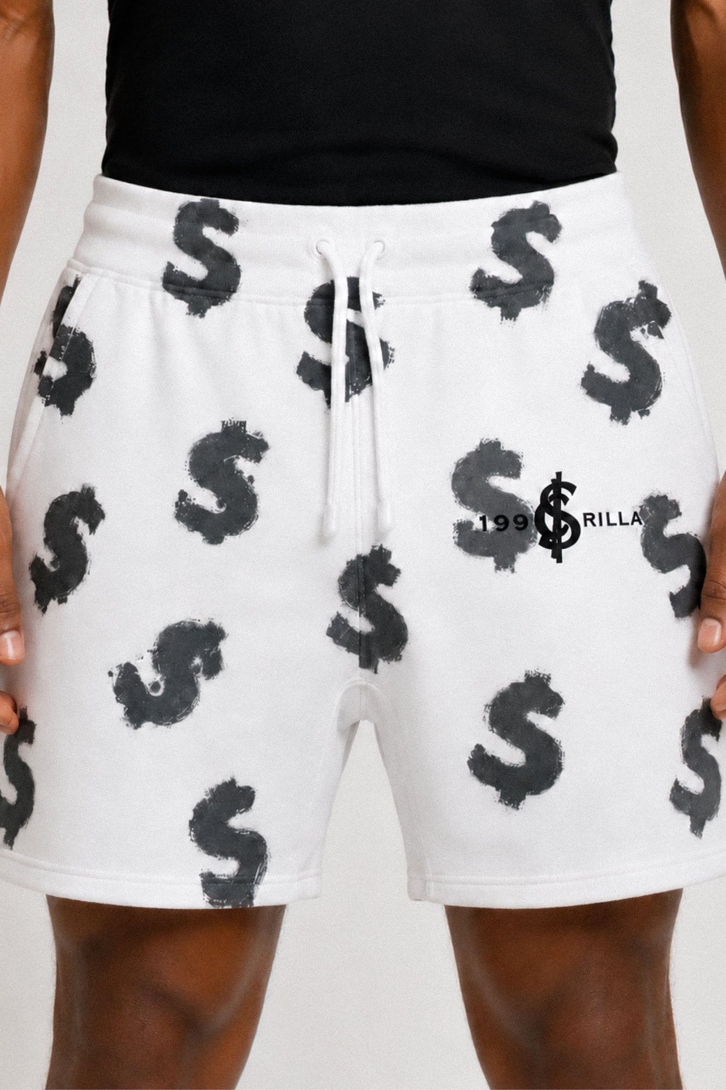 All-Over $ Fleece Shorts (White)