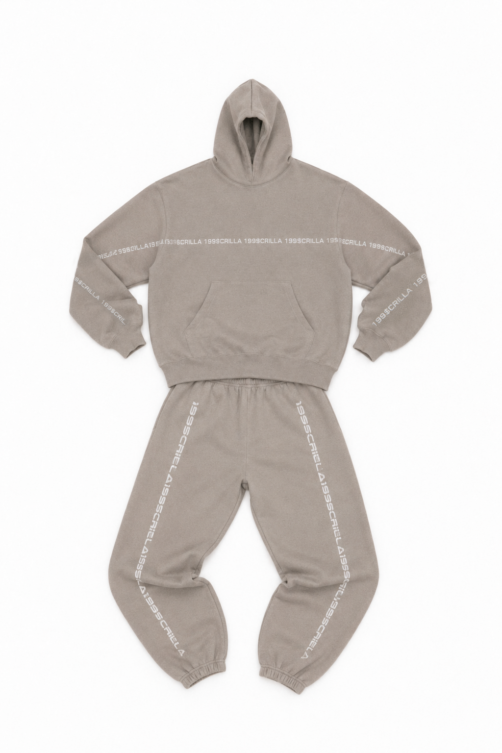 199Scrilla Tape Set (Grey Hoodie / Stone Sweatpants)